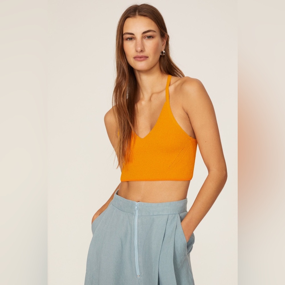 rag & bone Soleil Rib Bra Top Orange Knit Ribbed V-Neck Racerback size large‎